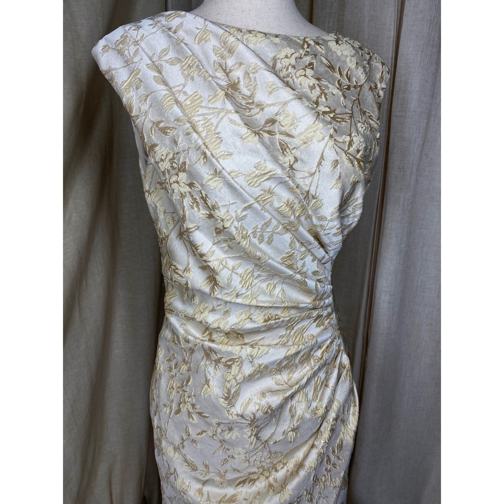 Alfred Sung NWT Gold Ivory Floral Brocade Formal Column Gown Sample Size 4 Gala - Picture 5 of 10